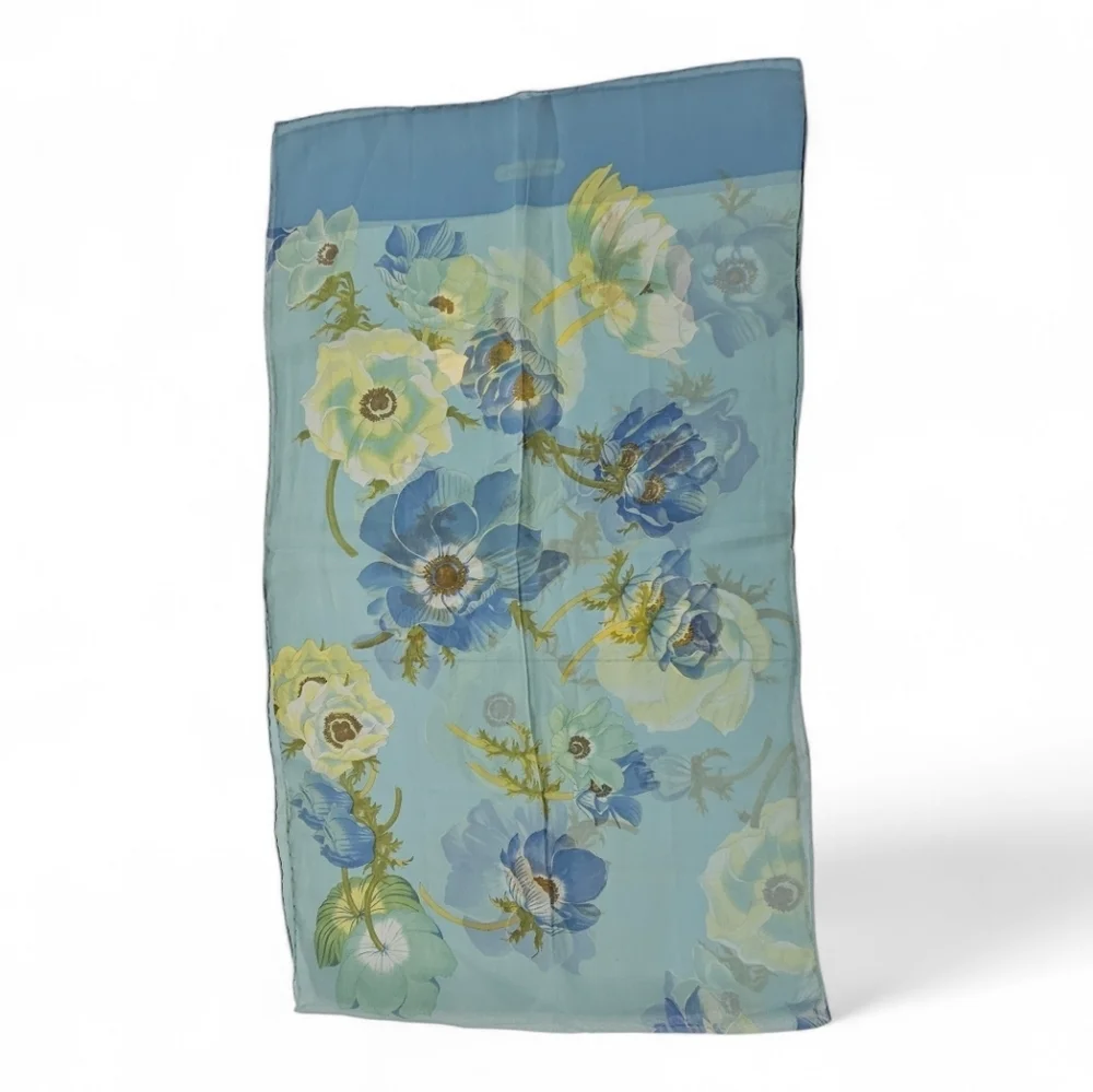 Salvatore Ferragamo Blue Floral Silk Scarf